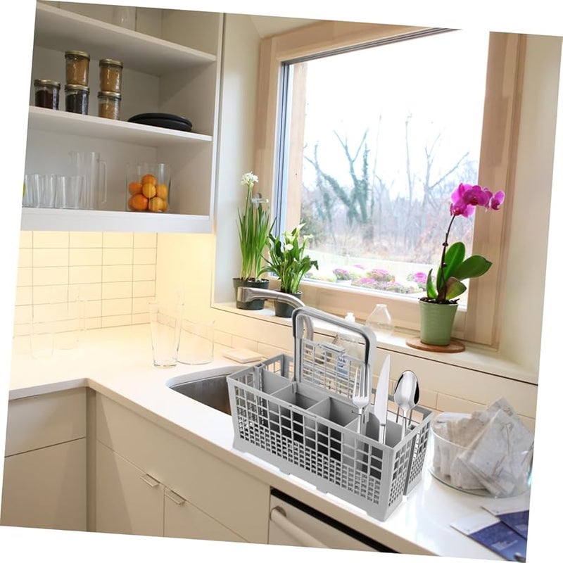 سلة أدوات المائدة لغسالة الصحون صندوق تخزين منظم أدوات المطبخ تصريف سهل أبيض - Image 5