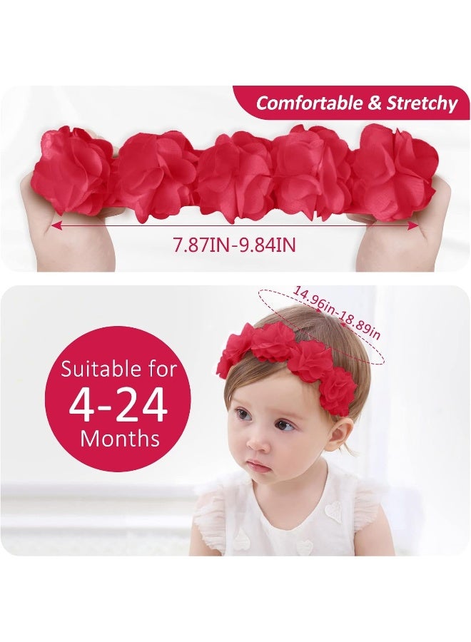 Fmeida Flower Crown Baby Headbands for Girls Red Hair Bow Birthday Hair Accessories - Image 2