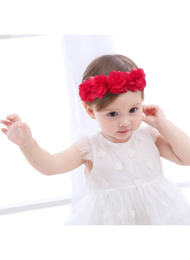 Fmeida Flower Crown Baby Headbands for Girls Red Hair Bow Birthday Hair Accessories - Image 3