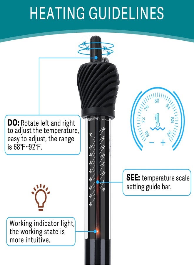 hygger ETL Certification Aquarium Heater, 50W/100W/200W/300W Submersible Fish Tank Thermostat Heater with Firm Double Pair Suction Cups for Coral Saltwater and Freshwater Tank with Thermometer (100W) - Image 5