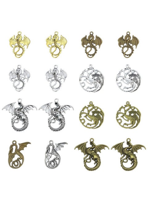 Flying Dragon Charms 16Pcs/8Pairs Mixed Tarrasque Infernal Demon Dragon Fire Dragon Dinosaur Totem Charms Pendants Beads For Jewelry Making And Craft Supplies