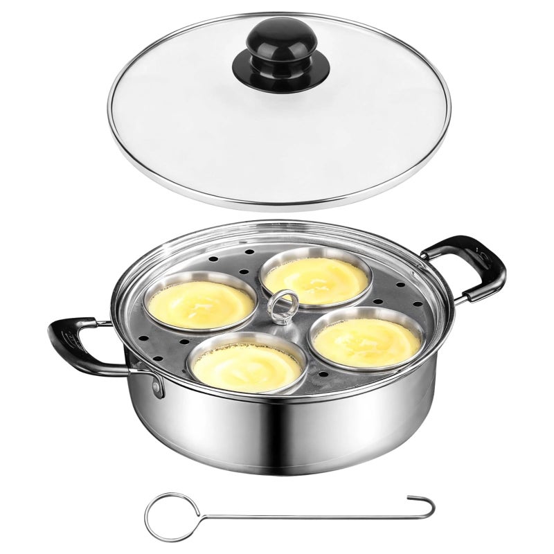Stainless Steel 4 Egg Poacher Pan With Glass Lid 20cm All Stovetops - Image 2