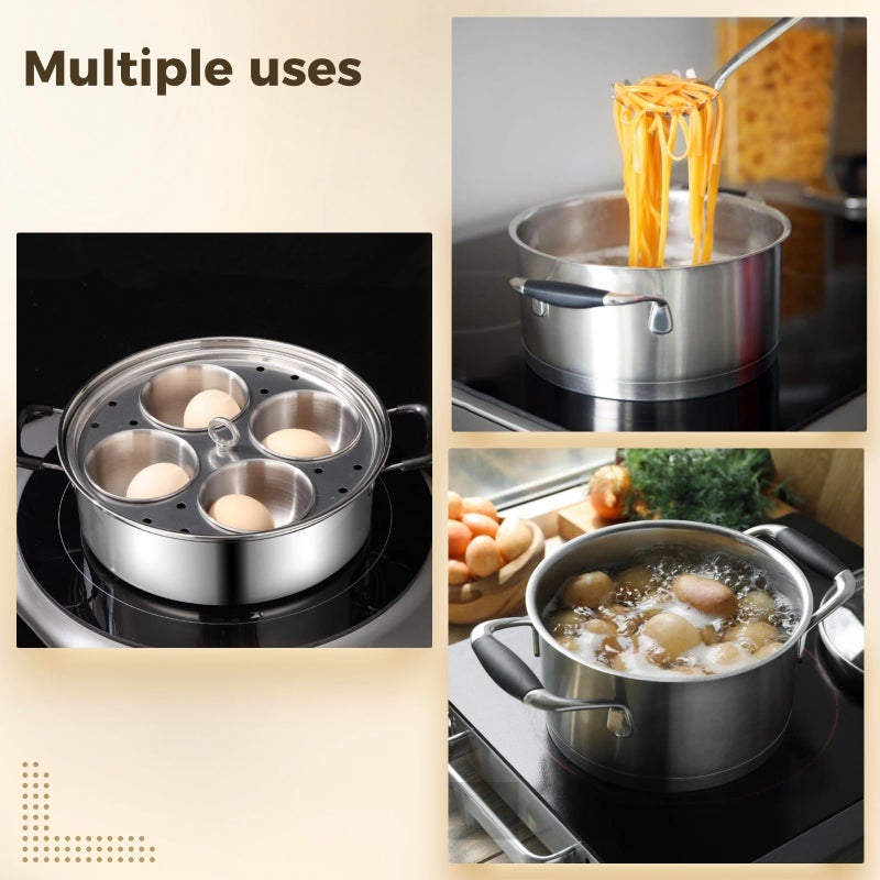 Stainless Steel 4 Egg Poacher Pan With Glass Lid 20cm All Stovetops - Image 4