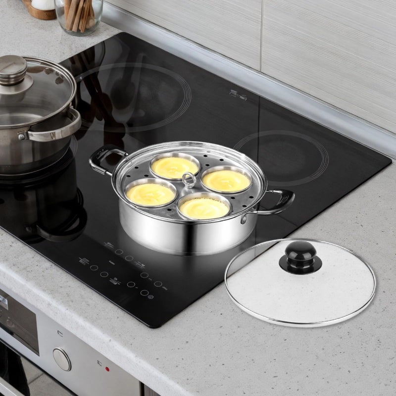 Stainless Steel 4 Egg Poacher Pan With Glass Lid 20cm All Stovetops - Image 5