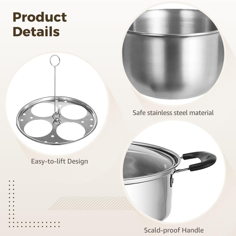 Stainless Steel 4 Egg Poacher Pan With Glass Lid 20cm All Stovetops - Image 3