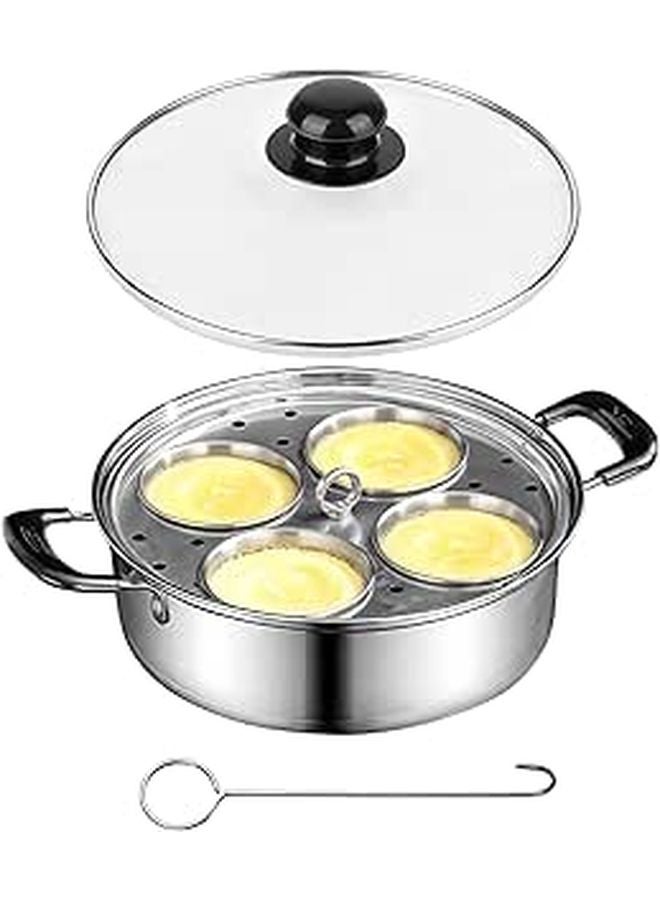Stainless Steel 4 Egg Poacher Pan With Glass Lid 20cm All Stovetops - Image 1