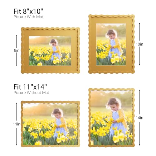 THKRLOF 11x14 Picture Frame with Mat for 8x10, Wavy Edge Wooden Real Glass Photo Frame for Wall Hanging, Yellow, 1 Pack - Image 4