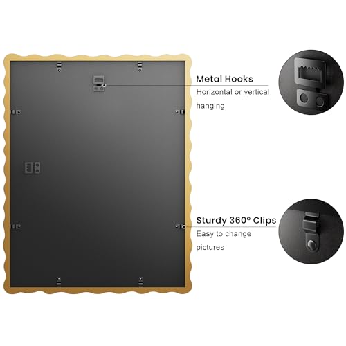THKRLOF 11x14 Picture Frame with Mat for 8x10, Wavy Edge Wooden Real Glass Photo Frame for Wall Hanging, Yellow, 1 Pack - Image 5