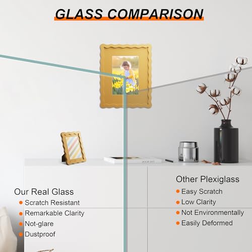 THKRLOF 11x14 Picture Frame with Mat for 8x10, Wavy Edge Wooden Real Glass Photo Frame for Wall Hanging, Yellow, 1 Pack - Image 2