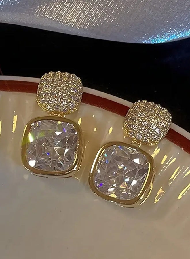 Ready For Chai 1 Pair Luxury Rhinestone Drop Earrings For Women, Bling Bling Elegant Style Zinc Alloy Dangle Earrings, Vintage Style, Fashion Accessory - Image 1