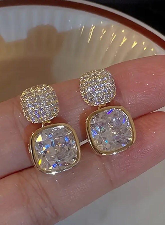 Ready For Chai 1 Pair Luxury Rhinestone Drop Earrings For Women, Bling Bling Elegant Style Zinc Alloy Dangle Earrings, Vintage Style, Fashion Accessory - Image 2