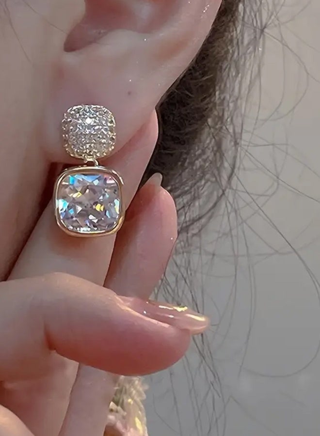 Ready For Chai 1 Pair Luxury Rhinestone Drop Earrings For Women, Bling Bling Elegant Style Zinc Alloy Dangle Earrings, Vintage Style, Fashion Accessory - Image 3