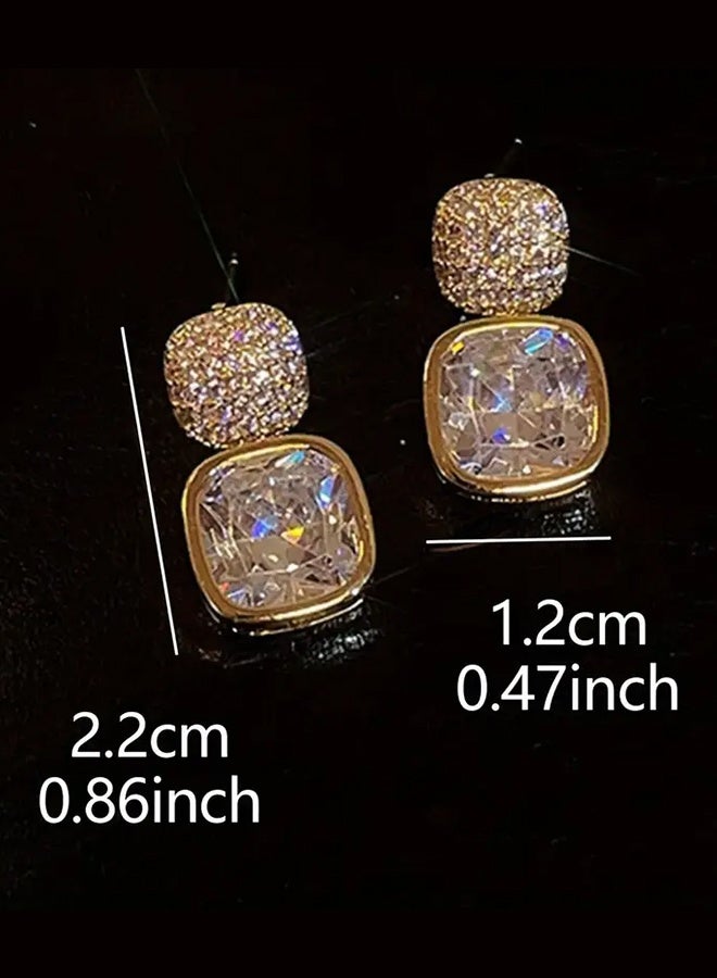 Ready For Chai 1 Pair Luxury Rhinestone Drop Earrings For Women, Bling Bling Elegant Style Zinc Alloy Dangle Earrings, Vintage Style, Fashion Accessory - Image 5