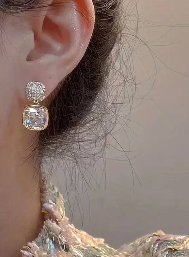 Ready For Chai 1 Pair Luxury Rhinestone Drop Earrings For Women, Bling Bling Elegant Style Zinc Alloy Dangle Earrings, Vintage Style, Fashion Accessory - Image 4