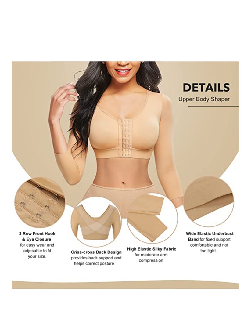 Wireless Women's Sports Bra with Front Buckle and Arm Compression Sleeves, Posture Corrector and Shapewear for Yoga and Recovery, Size L - Image 3