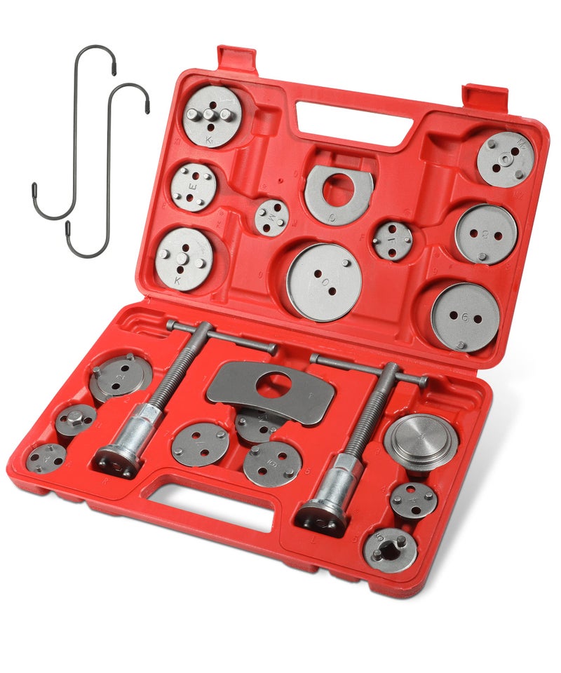SUJADE YAKEFLY 24Pieces Brake Caliper ToolUniversal Disc Brake Caliper Wind Back Tool and Piston Compression SetsHeavy Duty Brake Caliper Compression Tool Caliper Piston Tool Red