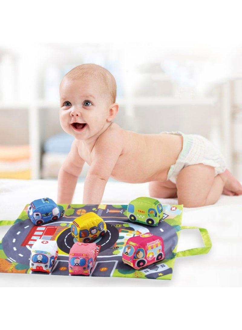 Pull Back Cars for Toddlers Aged 1 2 3 Year Old, Soft Car Toy Set with 7-Piece Cloth Car And Mat Set Kids Carpet Playmat, Kids Play Rug for Playroom, Kids Car Mat Rug, Kids Play Rugs Town City Road Map Rug  - Image 2