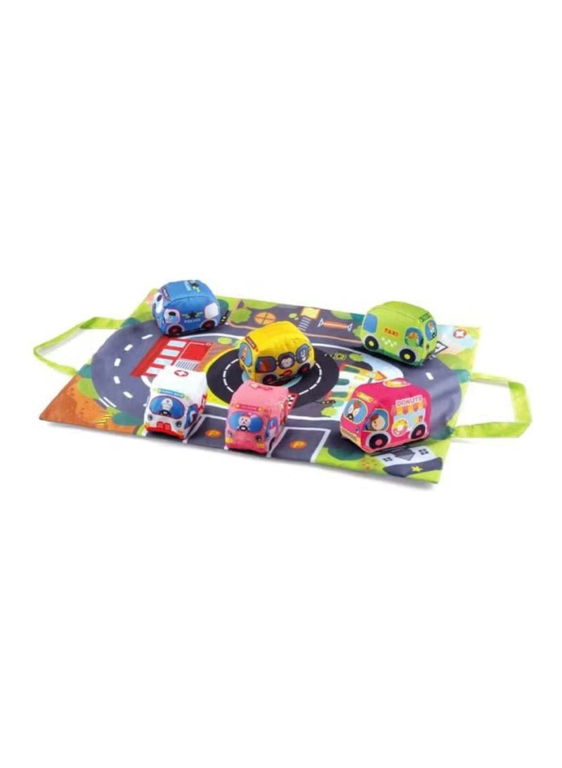 Pull Back Cars for Toddlers Aged 1 2 3 Year Old, Soft Car Toy Set with 7-Piece Cloth Car And Mat Set Kids Carpet Playmat, Kids Play Rug for Playroom, Kids Car Mat Rug, Kids Play Rugs Town City Road Map Rug  - Image 3