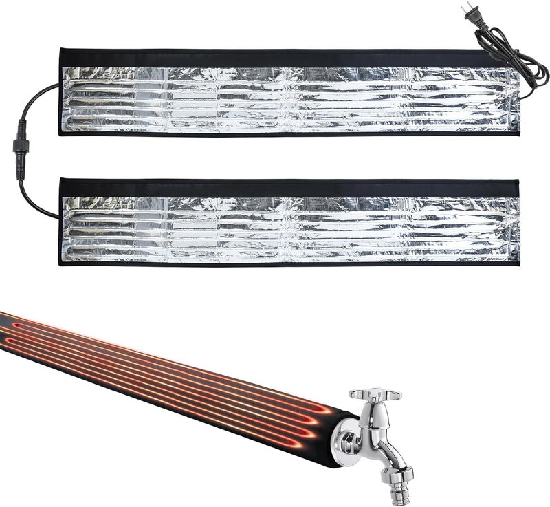 Mofuiry 2Pcs Water Pipe Heat Blanket, 39"x7" Stickable Water Pipes Heater Tape with 6.6Ft Cable Foil Pipe Warmer Water Line Insulation Wrap Pipe Freeze Protection for Outdoor Pipe RV Sewer Hose, Max140˚F，110V - Image 1