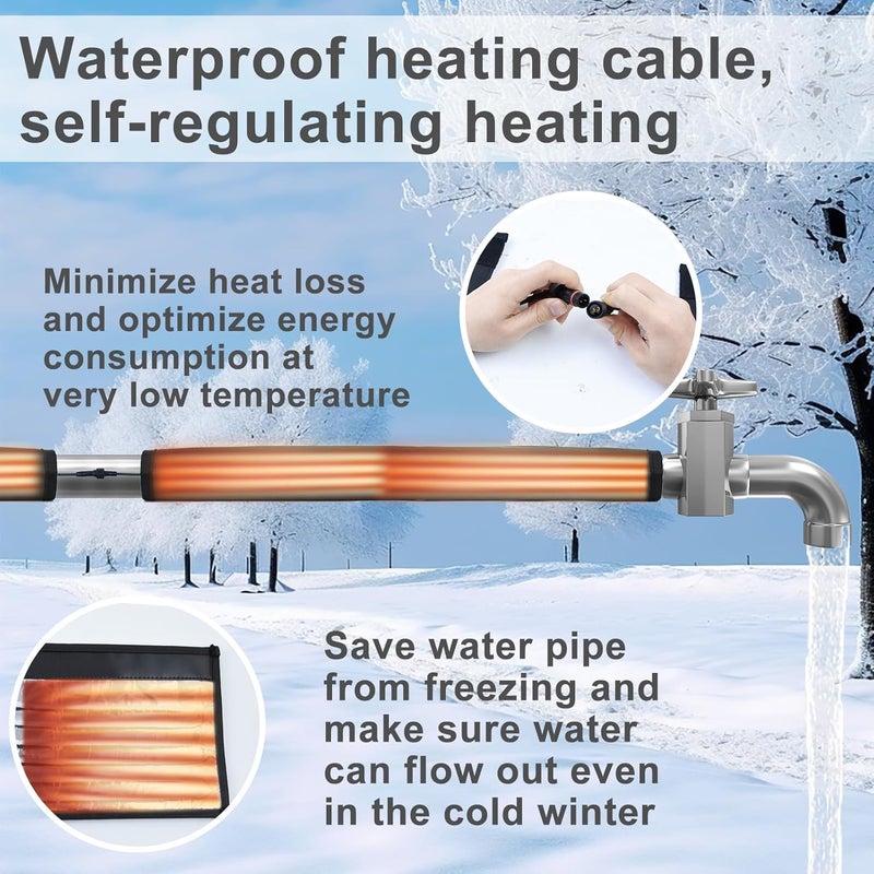 Mofuiry 2Pcs Water Pipe Heat Blanket, 39"x7" Stickable Water Pipes Heater Tape with 6.6Ft Cable Foil Pipe Warmer Water Line Insulation Wrap Pipe Freeze Protection for Outdoor Pipe RV Sewer Hose, Max140˚F，110V - Image 3