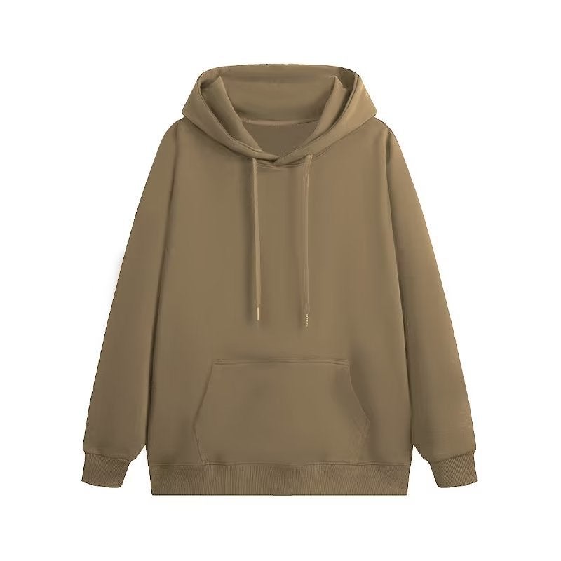 Popular Solid Color Sweater Hong Kong Style Fleece-Lined Hooded New Pullover Top Loose Casual All-Matching Coat - Image 2