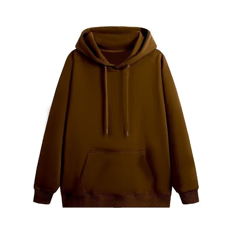 Popular Solid Color Sweater Hong Kong Style Fleece-Lined Hooded New Pullover Top Loose Casual All-Matching Coat - Image 3