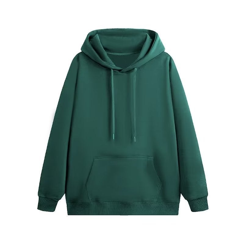 Popular Solid Color Sweater Hong Kong Style Fleece-Lined Hooded New Pullover Top Loose Casual All-Matching Coat - Image 4