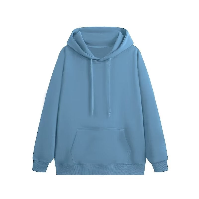 Popular Solid Color Sweater Hong Kong Style Fleece-Lined Hooded New Pullover Top Loose Casual All-Matching Coat - Image 5