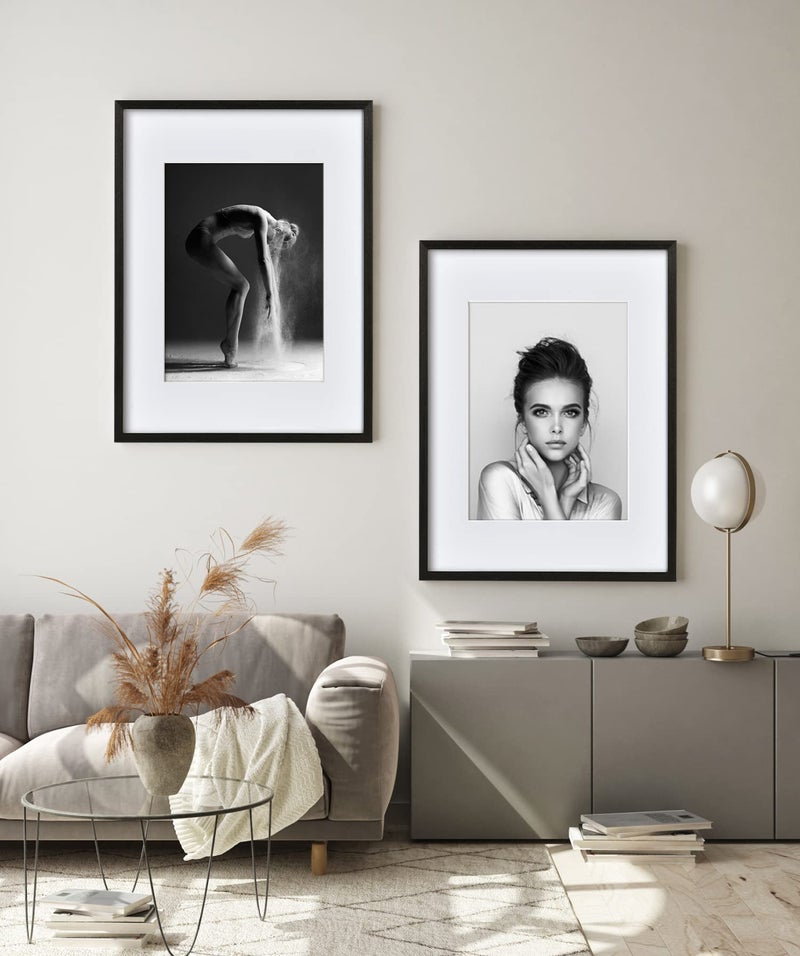 Yaetm Black Wood 16x20 Picture Frame Matted to 11x14 Set of 2, Solid Wood Black Poster Frame 16 by 20 inches, Wall Gallery Frames for Wall Mounted (2 pack, Black) - Image 4