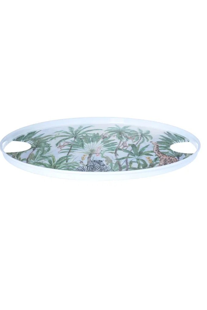 Alsaif Gallery alSaif Gallery Porcelain Dessert Serving Tray, 31 x 2 cm, Green Pattern, with Handles - White - Image 1