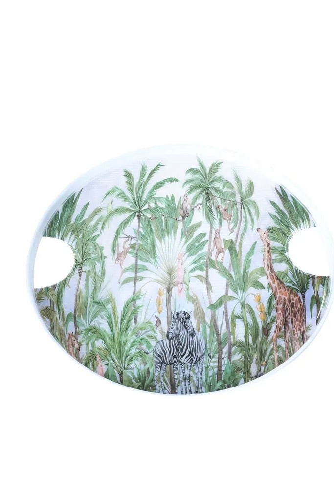 Alsaif Gallery alSaif Gallery Porcelain Dessert Serving Tray, 31 x 2 cm, Green Pattern, with Handles - White - Image 2