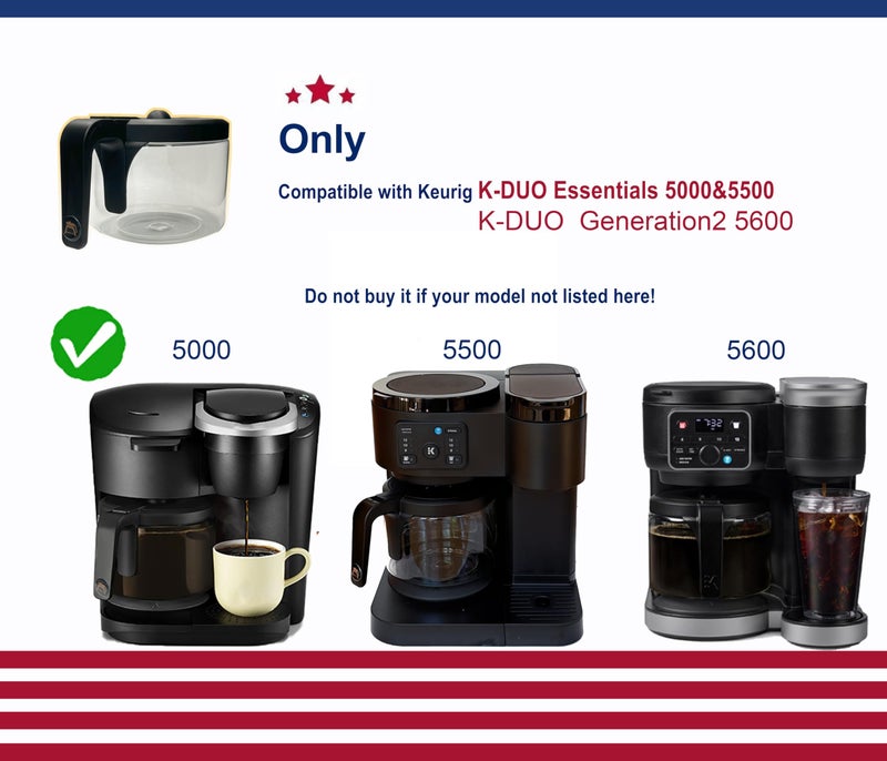 cupsync Replacement Glass Carafe Compatible with Keurig K-Duo Essentials 5000 & 5500 & K-DUO Generation2 5600- Coffee Pot Replacement, NOT Fit K-DUO 5100 - Image 3