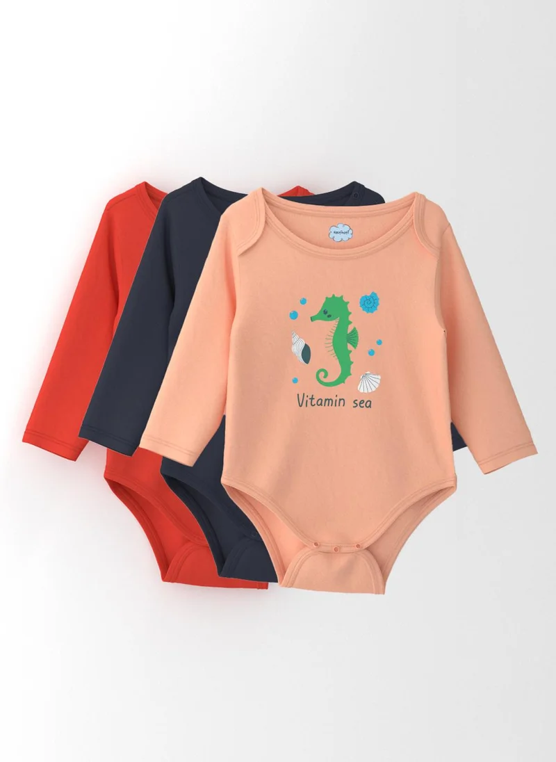 Nautinati Nautinati Infants Cotton Pack of 3 Ocean Print Bodysuit