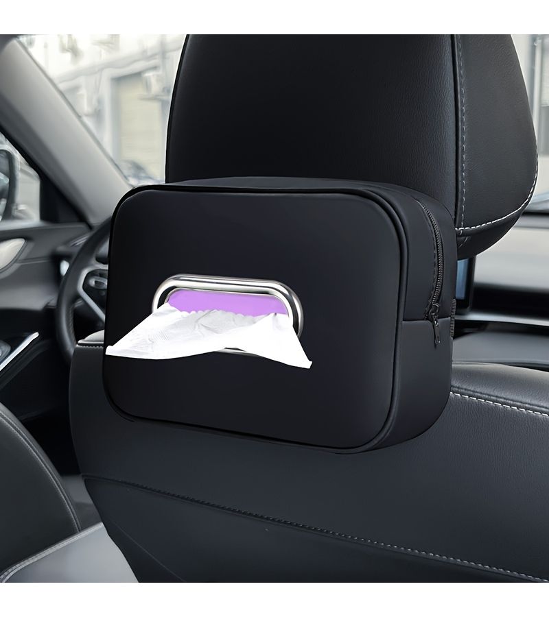 Grey Heavy Duty Large Car Tissue Box Organizer Hanging Seat Back Holder Spacious Interior Hold Multiple Tissues No Installation Required Elegant Interior Accessory Universal For Front And Rear Seats - Image 1