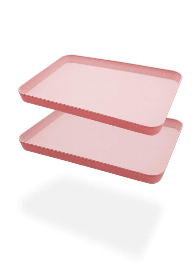 Roucerlin 2Pcs 13.7 x 9.8 in Unbreakable Serving Tray Decorative Tray, Great for Dinner Tea Bed Bar Breakfast Food (Pink) - Image 1