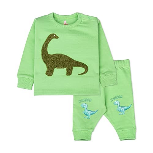 ARIEL Cotton Fleece Clothing Sets For Boys & Girls - Unisex Winter Clothing Sets Full Sleeve Printed T-Shirt & Pant, Green - Image 1