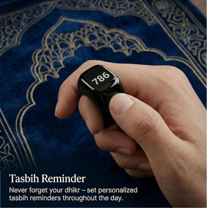زاد خاتم التسبيح الذكي زاد ZD-10 - يتضمن 3 مقاسات (18 مم/20 مم/22 مم) مع ميزة الاهتزاز التلقائي وشاشة OLED مقاوم للماء - أسود - Image 2