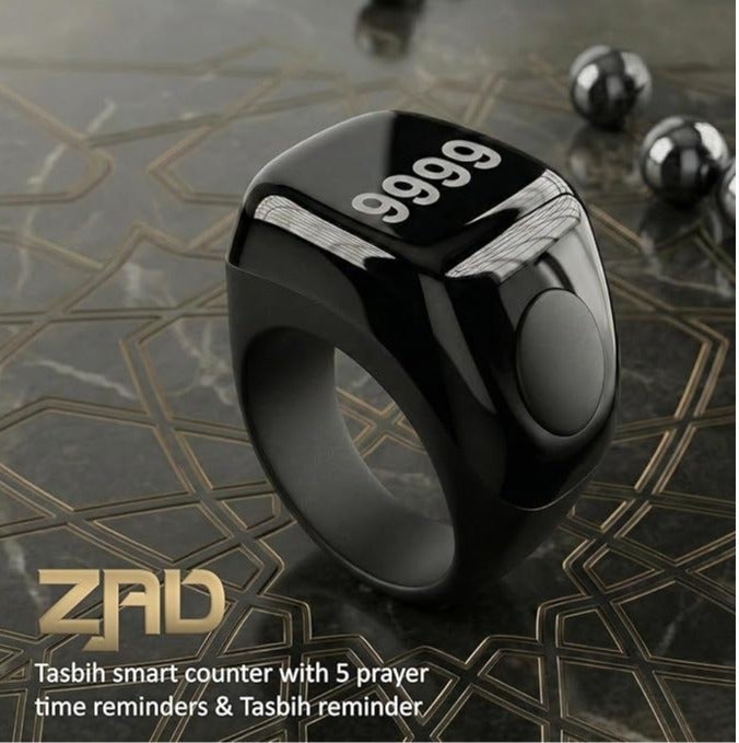 زاد خاتم التسبيح الذكي زاد ZD-10 - يتضمن 3 مقاسات (18 مم/20 مم/22 مم) مع ميزة الاهتزاز التلقائي وشاشة OLED مقاوم للماء - أسود - Image 5