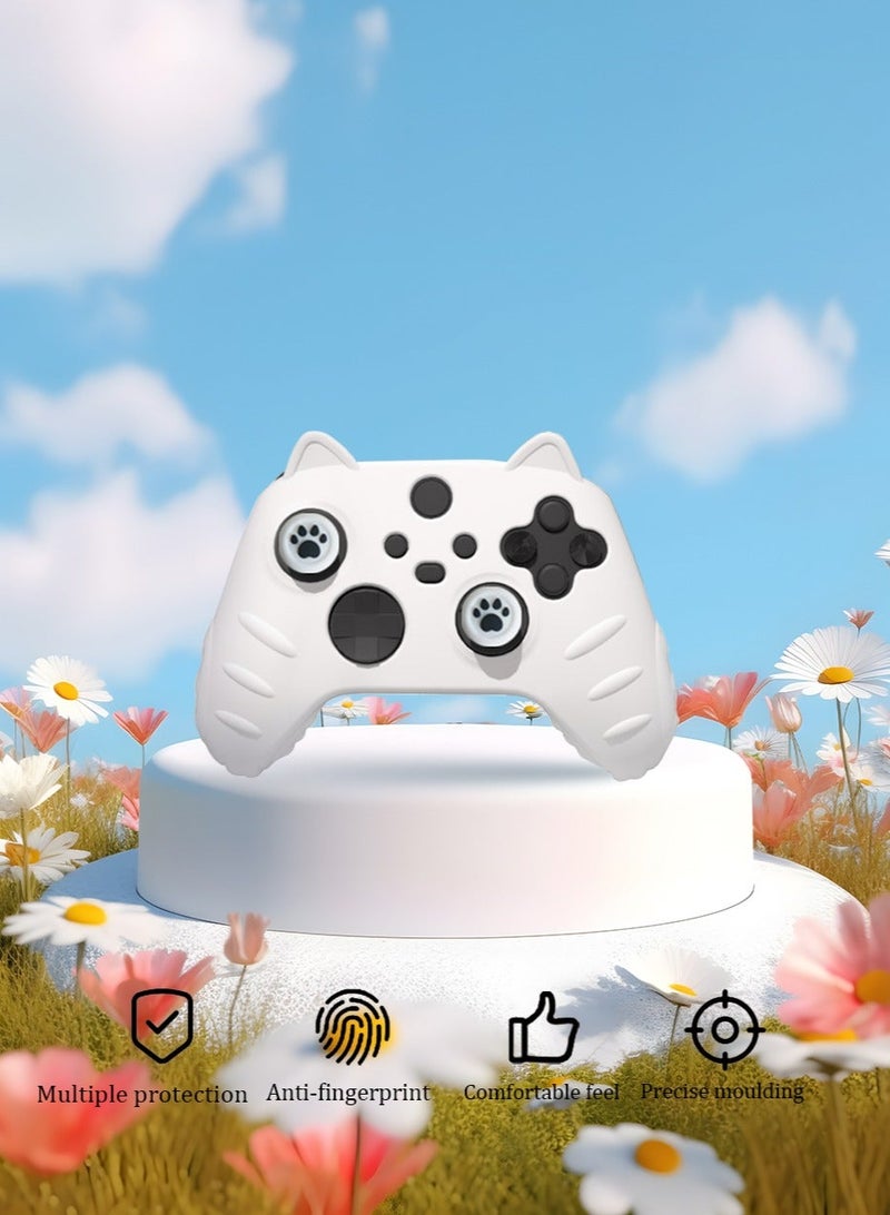 Cute Skin Cover for Series X/S Controller Anti-Slip Silicone Grip Protective Case Accessories Set Wireless/Wired Gamepad Joystick with 2 Cat Paw Thumb Grips Caps (White) - Image 3
