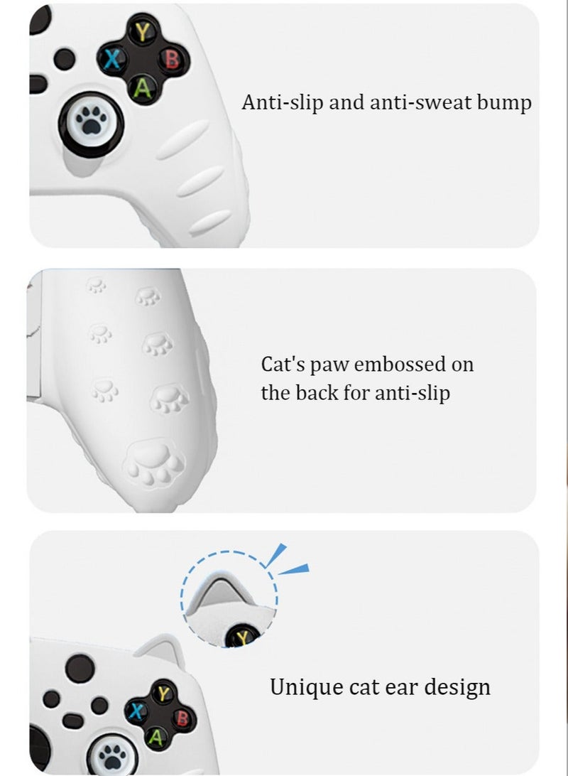 Cute Skin Cover for Series X/S Controller Anti-Slip Silicone Grip Protective Case Accessories Set Wireless/Wired Gamepad Joystick with 2 Cat Paw Thumb Grips Caps (White) - Image 4