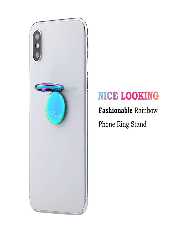 lenoup Rainbow Cell Phone Ring Stand Holder,Blue Multicolor Ring Grip Kickstand,360 Rotation Metal Finger Ring for Almost All Phones,Pad - Image 2