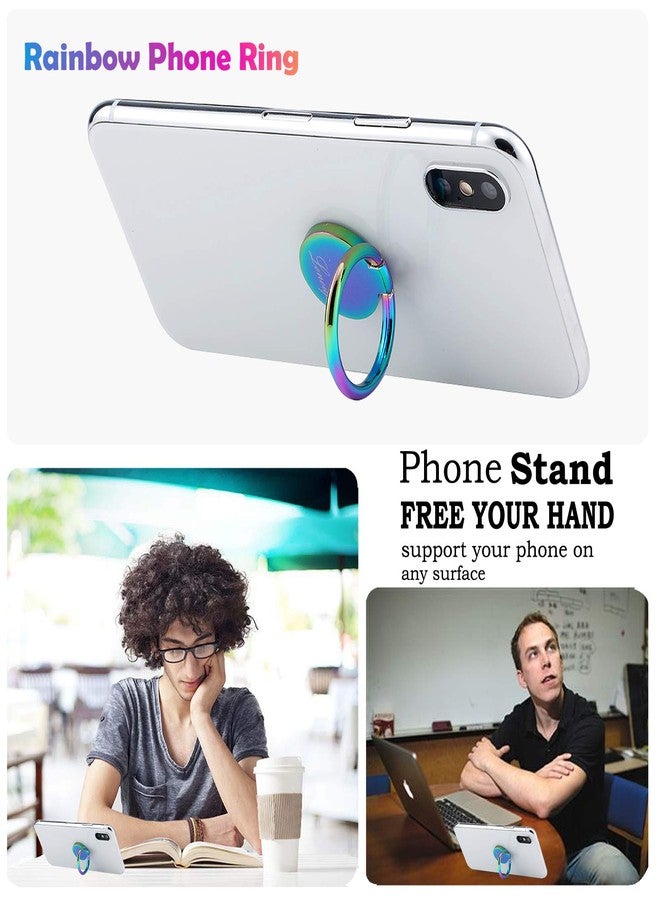 lenoup Rainbow Cell Phone Ring Stand Holder,Blue Multicolor Ring Grip Kickstand,360 Rotation Metal Finger Ring for Almost All Phones,Pad - Image 4