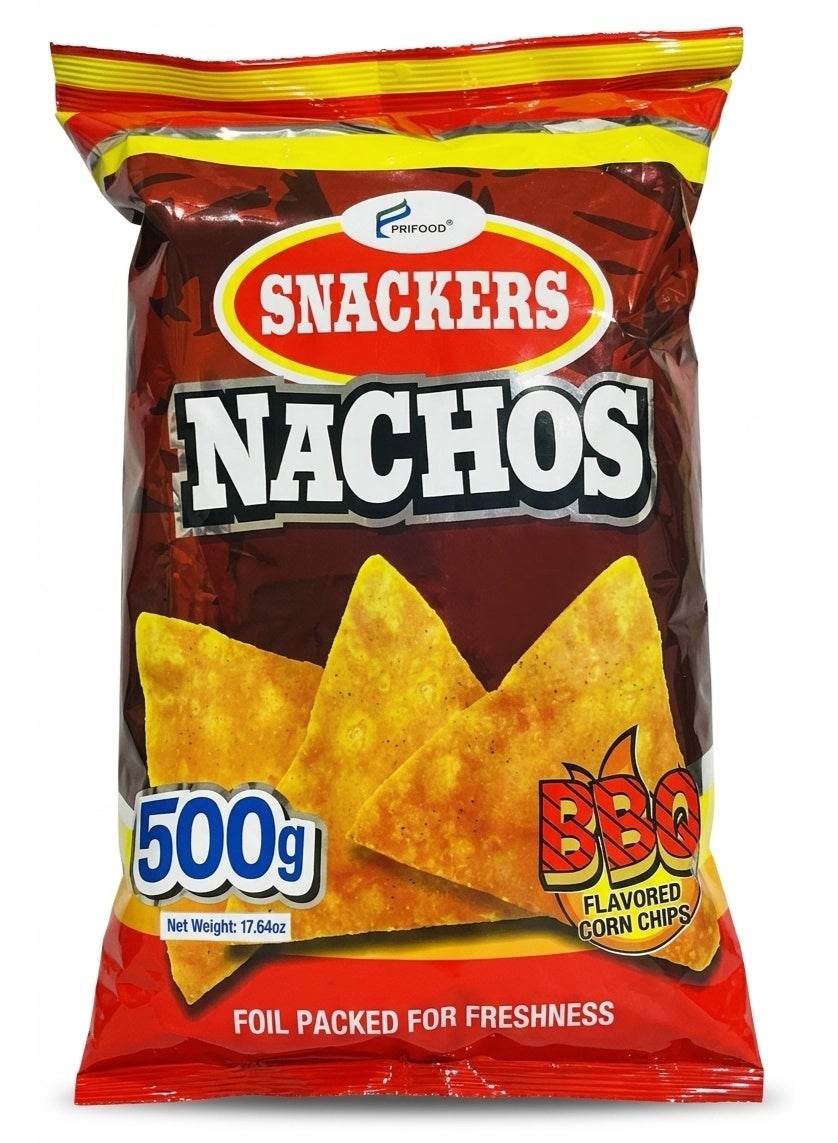 PRIFOOD Snackers Nachos BBQ Flavored Corn Chips 500g