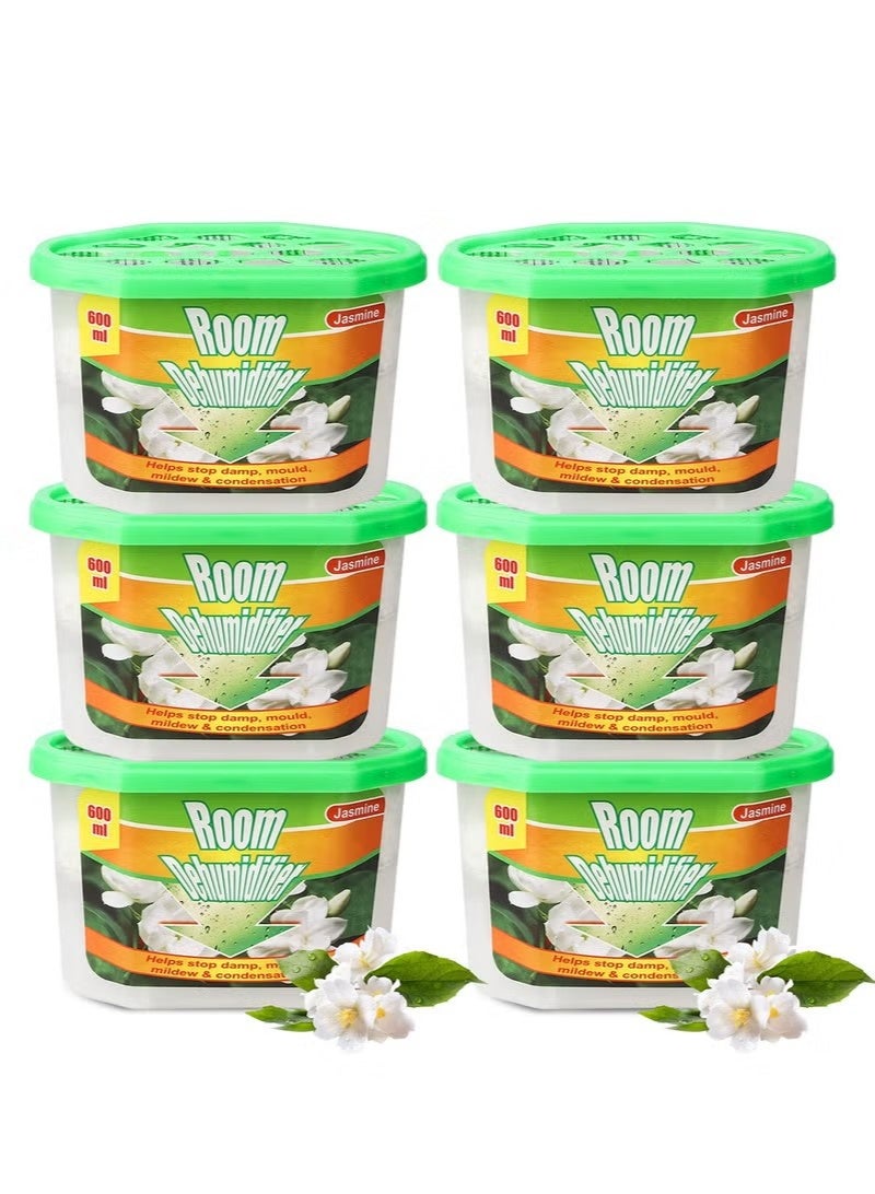 هومار كيت عبوة من 6 صناديق امتصاص الرطوبة، مقاومة للعفن، مزيلة للروائح الكريهة، صناديق مزيلة للرطوبة منزلية، خالية من العطور، لامتصاص الرطوبة للحمام، الخزانة، خزانة الملابس، المطبخ، 600 مل (برائحة الياسمين) - Image 1