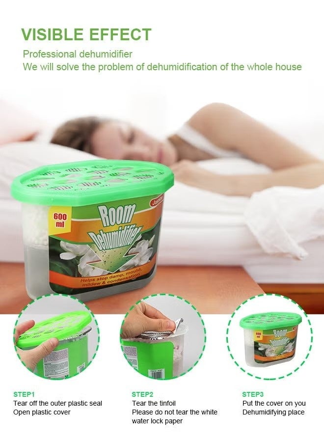 هومار كيت عبوة من 6 صناديق امتصاص الرطوبة، مقاومة للعفن، مزيلة للروائح الكريهة، صناديق مزيلة للرطوبة منزلية، خالية من العطور، لامتصاص الرطوبة للحمام، الخزانة، خزانة الملابس، المطبخ، 600 مل (برائحة الياسمين) - Image 5