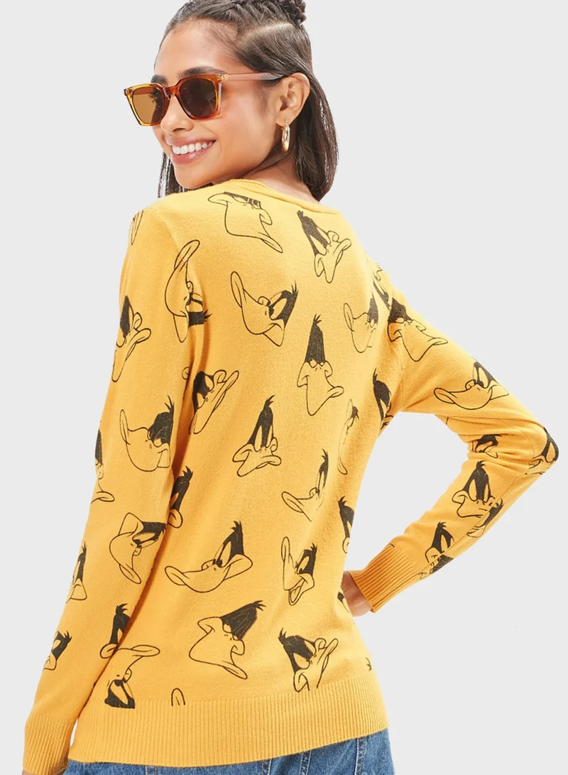 SP Characters Daffy Duck Printed Cardigan