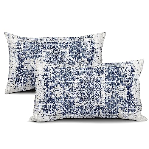aportt Navy Blue Boho Lumbar Pillow Covers 12X20 in Set of 2 Ethnic Bohemian Carpet Rectangular Pillow Cases Farmhouse Rustic Vintage Rug Pillowcase Home Decor for Living Room Couch Patio Sofa Porch Outdoor - Image 1
