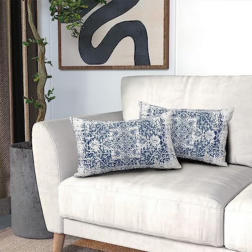 aportt Navy Blue Boho Lumbar Pillow Covers 12X20 in Set of 2 Ethnic Bohemian Carpet Rectangular Pillow Cases Farmhouse Rustic Vintage Rug Pillowcase Home Decor for Living Room Couch Patio Sofa Porch Outdoor - Image 5
