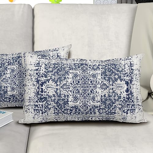 aportt Navy Blue Boho Lumbar Pillow Covers 12X20 in Set of 2 Ethnic Bohemian Carpet Rectangular Pillow Cases Farmhouse Rustic Vintage Rug Pillowcase Home Decor for Living Room Couch Patio Sofa Porch Outdoor - Image 4