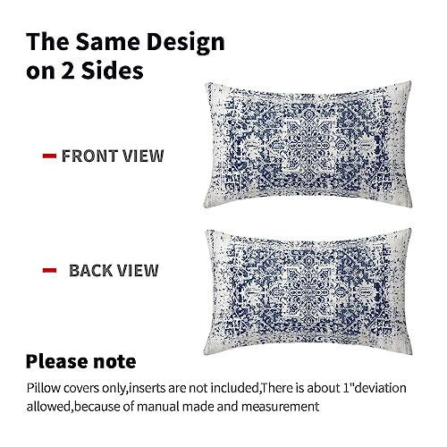 aportt Navy Blue Boho Lumbar Pillow Covers 12X20 in Set of 2 Ethnic Bohemian Carpet Rectangular Pillow Cases Farmhouse Rustic Vintage Rug Pillowcase Home Decor for Living Room Couch Patio Sofa Porch Outdoor - Image 3